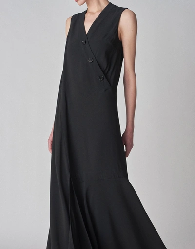 Satin Sleeveless Maxi Dress-Black