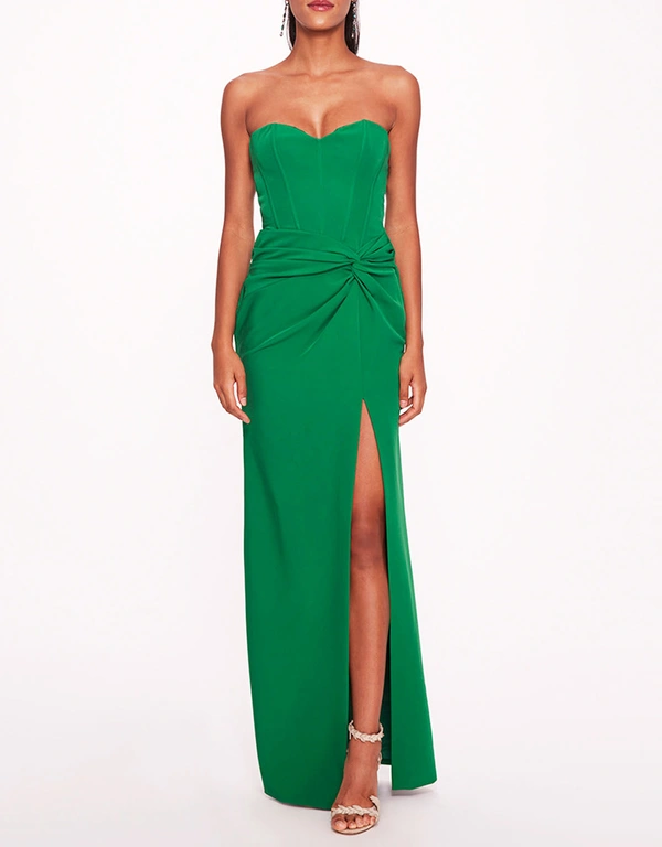 Marchesa Notte Twist Column Gown-Emerald