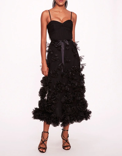 Tulle Rosette Midi Dress-Black
