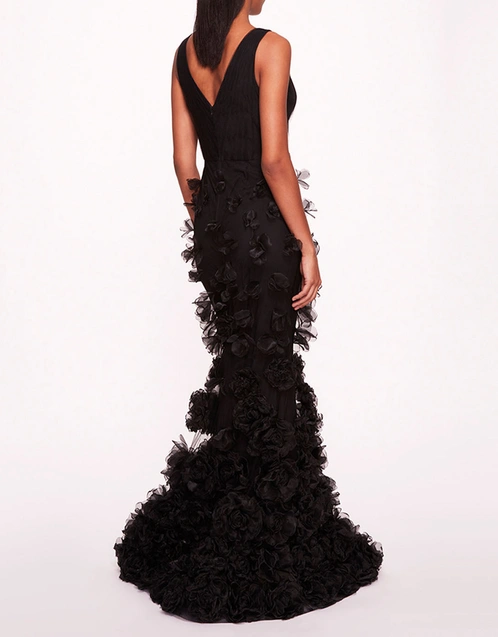 Tulle Rosette Gown-Black