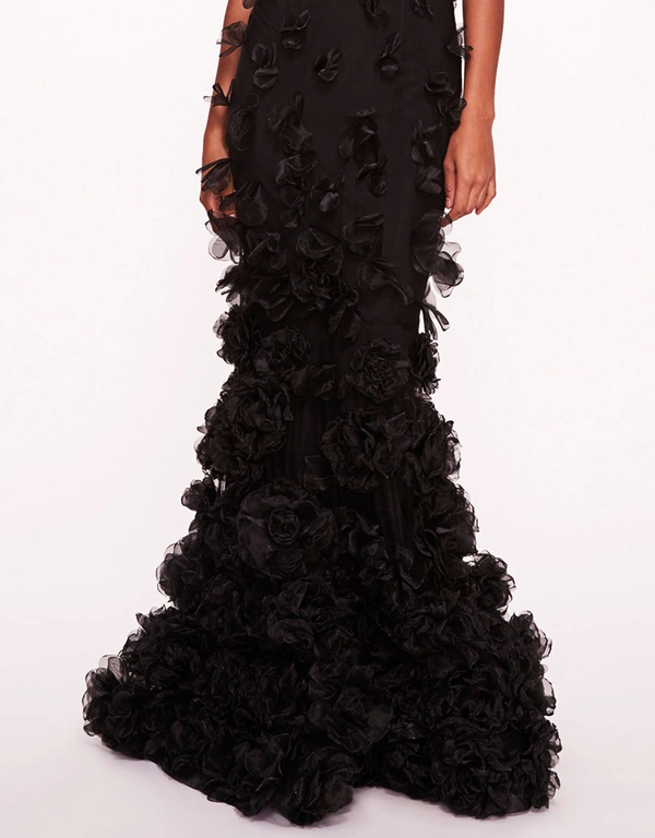 Marchesa Notte Tulle Rosette Gown-Black
