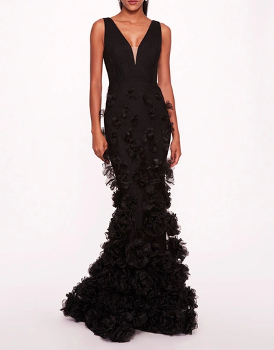 Tulle Rosette Gown-Black