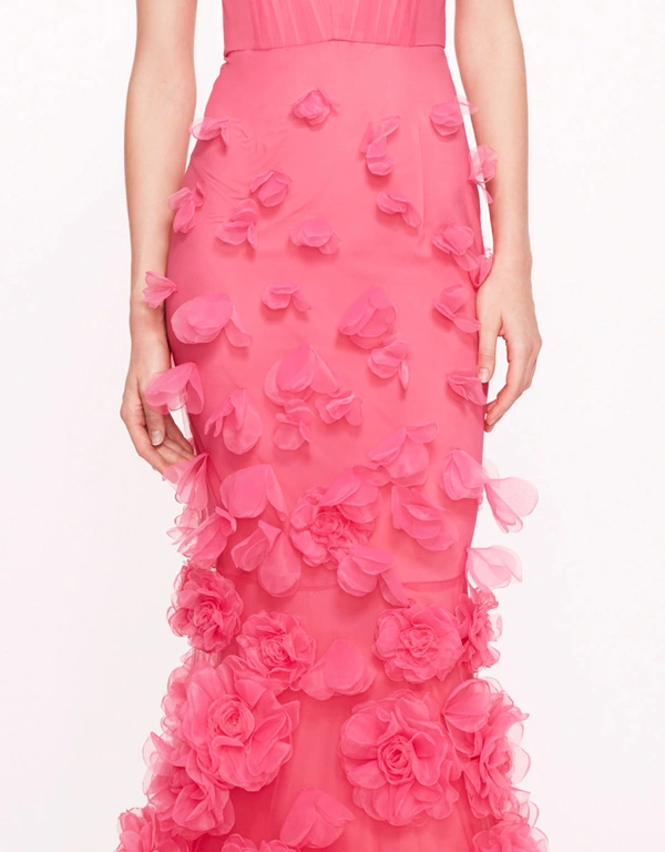 Marchesa Notte Tulle Rosette Gown-Pink