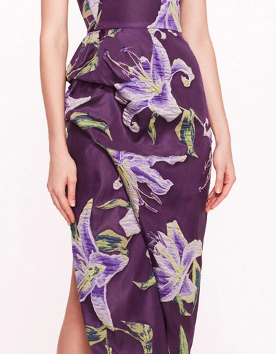One Shoulder Drape Midi Dress-Purple