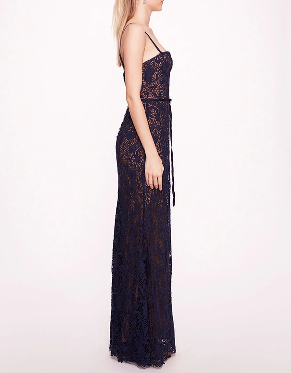 Marchesa Notte Lace Mermaid Gown-Navy