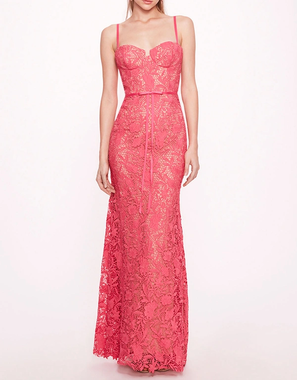 Marchesa Notte Lace Mermaid Gown-Pink