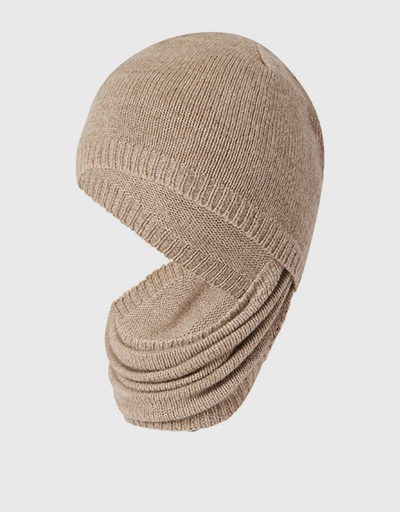喀什米爾面罩式毛帽-Camel