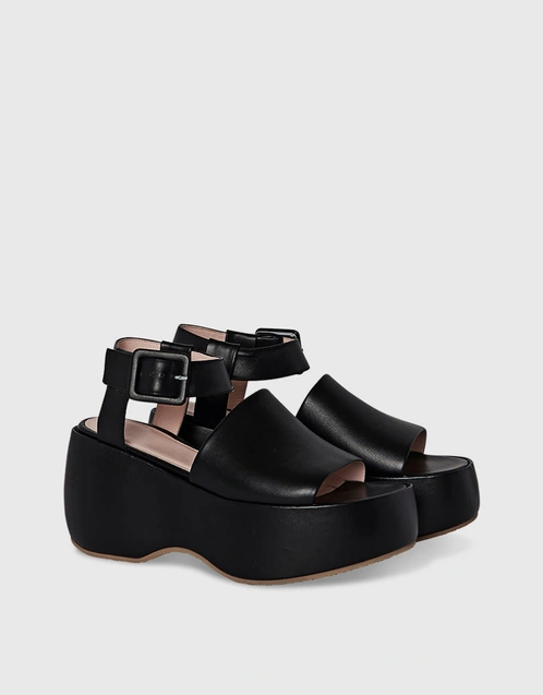 Clog Leather Platform Sandals-Black