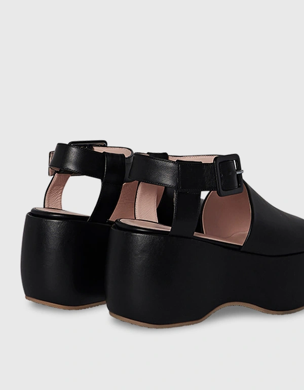 Rosetta Getty Clog Leather Platform Sandals-Black