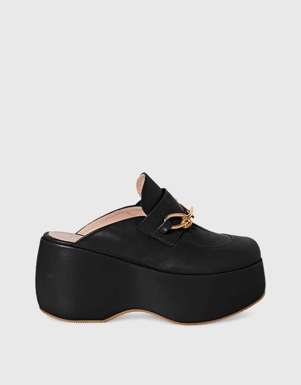 Rosetta Getty Clog Calfskin Platform Loafers-Black