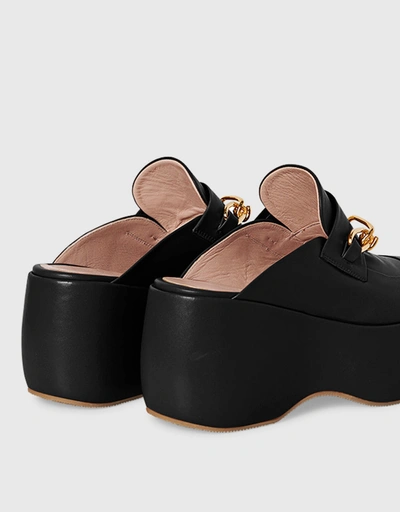 Clog Calfskin Platform Loafers-Black
