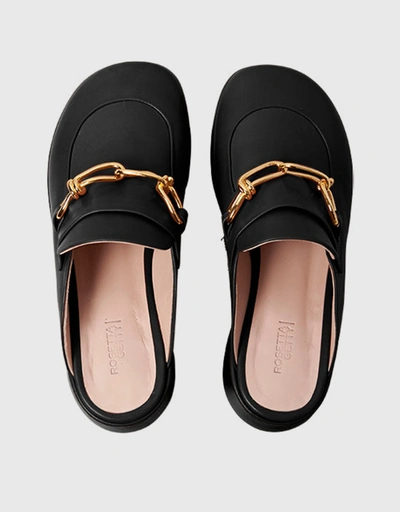 Clog Calfskin Platform Loafers-Black