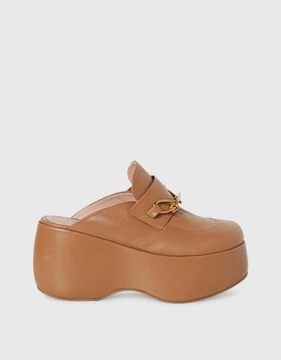 Clog Calfskin Platform Loafers-Cognac