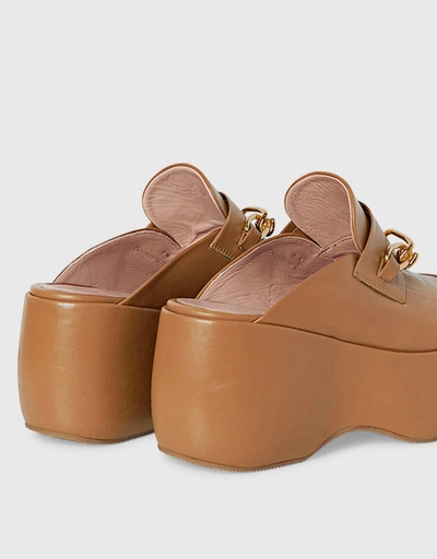 Clog Calfskin Platform Loafers-Cognac