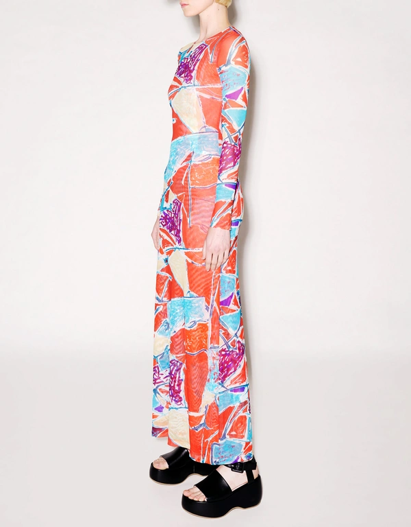 Rosetta Getty Abstract Printed Long Sleeve Maxi Dress