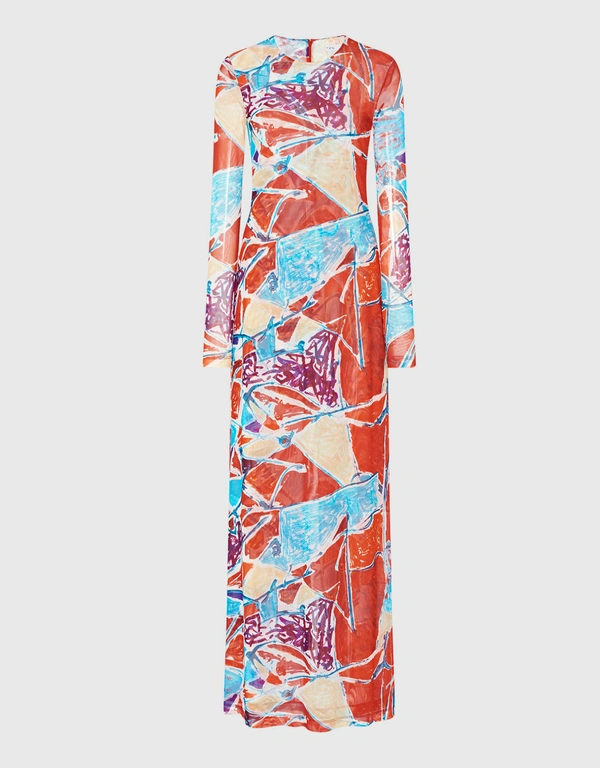 Rosetta Getty Abstract Printed Long Sleeve Maxi Dress