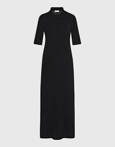 Polo T-Shirt A-Line Maxi Dress-Black