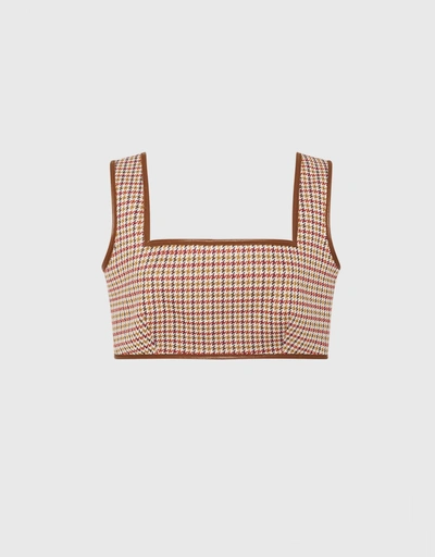 Houndstooth Square Neck Cropped Top