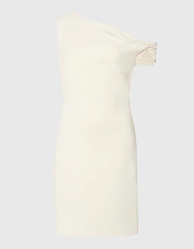 Matte-Shine One Shoulder Twist Mini Dress-White