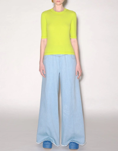 Cropped Sleeve T-Shirt-Apple Green