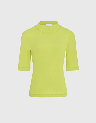 Crewneck Cropped Sleeve T-Shirt-Apple Green