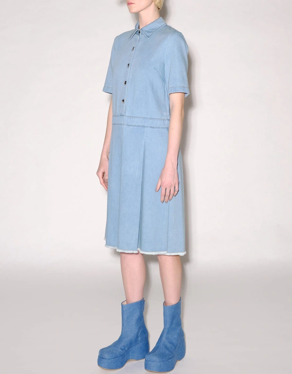 Rosetta Getty Denim Knee Length Pleated Shirt Dress