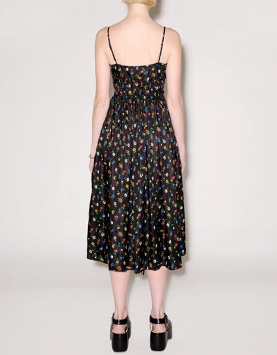 Floral Printed Drawstring Slip Midi Dress