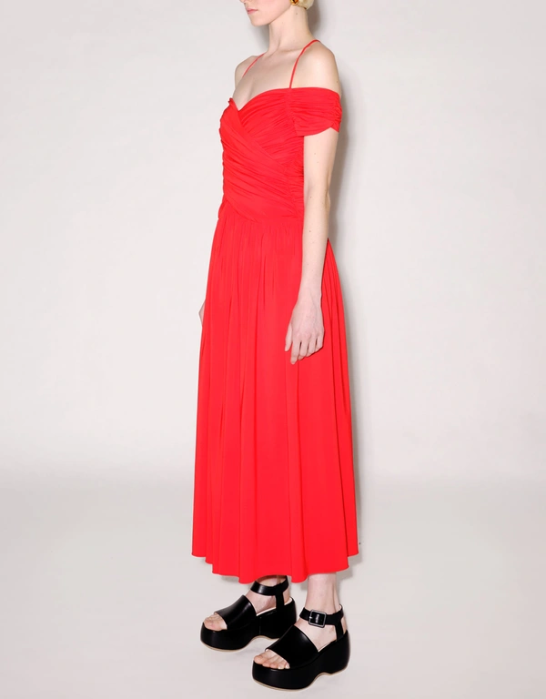 Rosetta Getty Ruched Off the Shoulder Maxi Dress