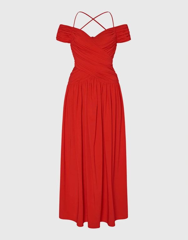 Rosetta Getty Ruched Off the Shoulder Maxi Dress