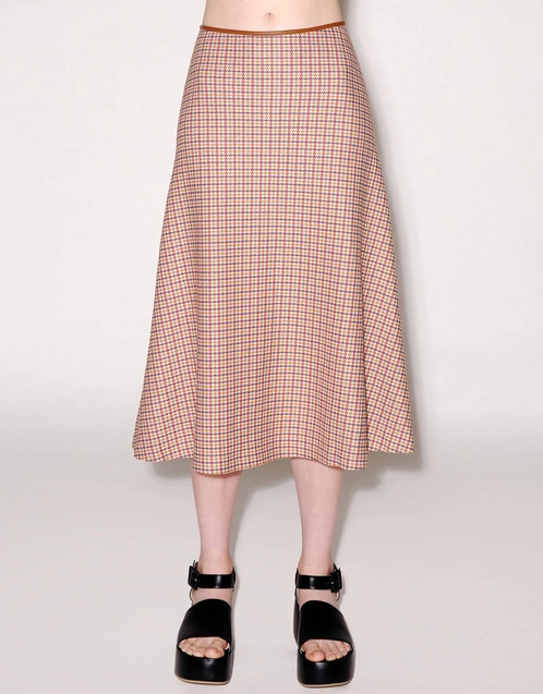 Houndstooth A-Line Midi Flared Skirt