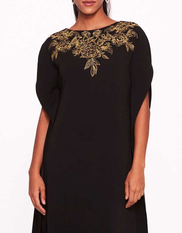 Marchesa Notte Embroidered Crepe Kaftan Gown-Black
