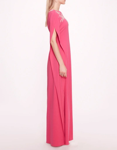 Embroidered Crepe Kaftan Gown-Pink