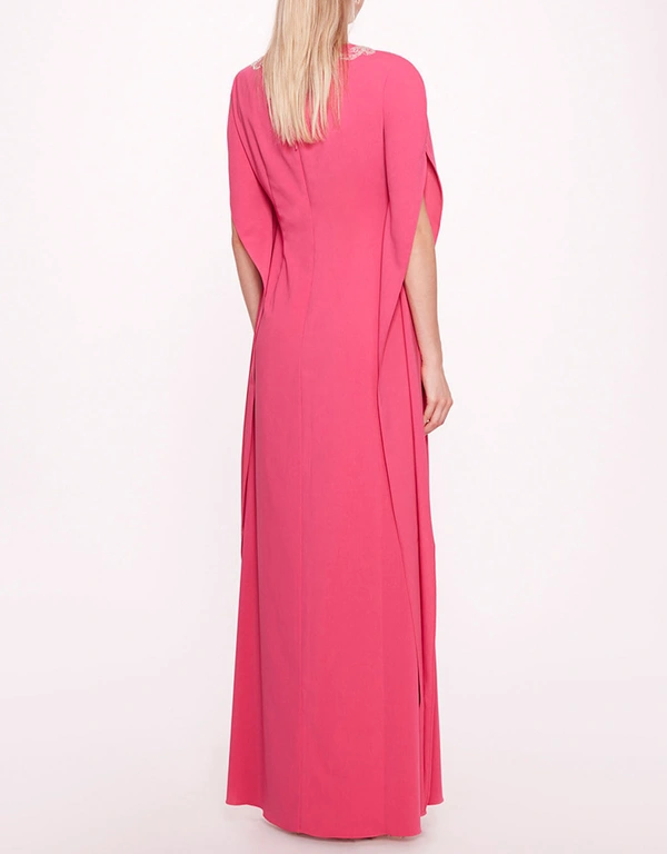 Marchesa Notte Embroidered Crepe Kaftan Gown-Pink