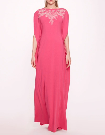 Embroidered Crepe Kaftan Gown-Pink