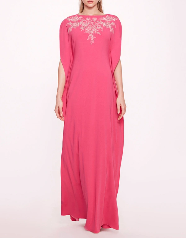 Marchesa Notte Embroidered Crepe Kaftan Gown-Pink