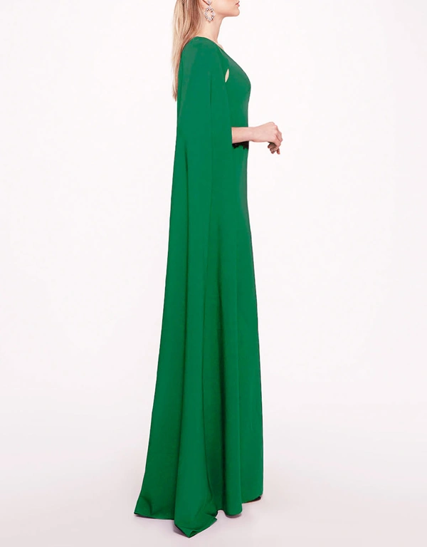 Marchesa Notte Embroidered Belt Kaftan Gown-Emerald