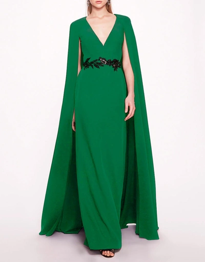 Embroidered Belt Kaftan Gown-Emerald