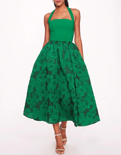 Calathea Halter Midi Dress-Emerald