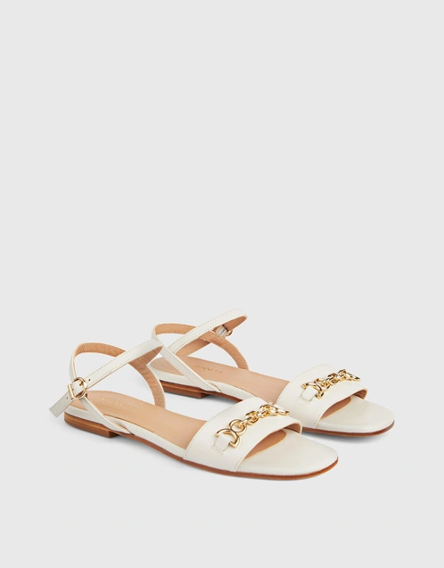 Kelly Leather Snaffle-Detail Flat Sandals-Cream