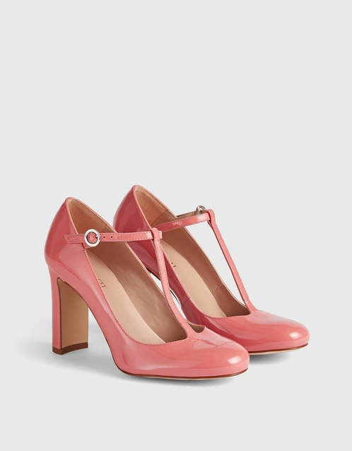 Annalise Patent Leather T-Bar Mary Jane Shoes-Coral