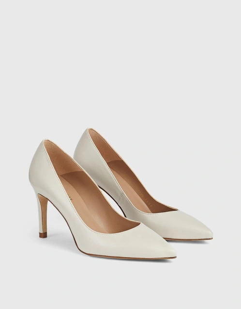 Floret Leather Pointed Toe Pumps-Cream