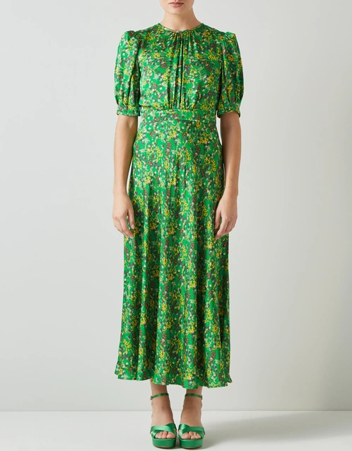 Jem Floral Print Midi Dress-Green