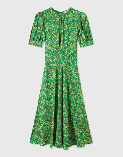 Jem Floral Print Midi Dress-Green