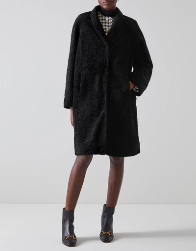 Ebba 羊毛和皮革及膝大衣-Black