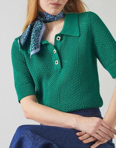 Nancy Cotton-Rich Knitted Top-Green