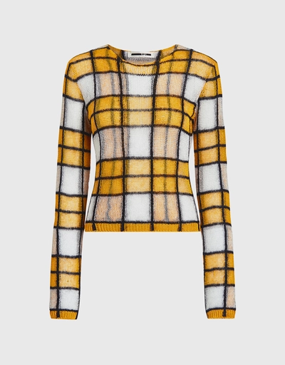 Mohair-blend Plaid Cropped Sweater