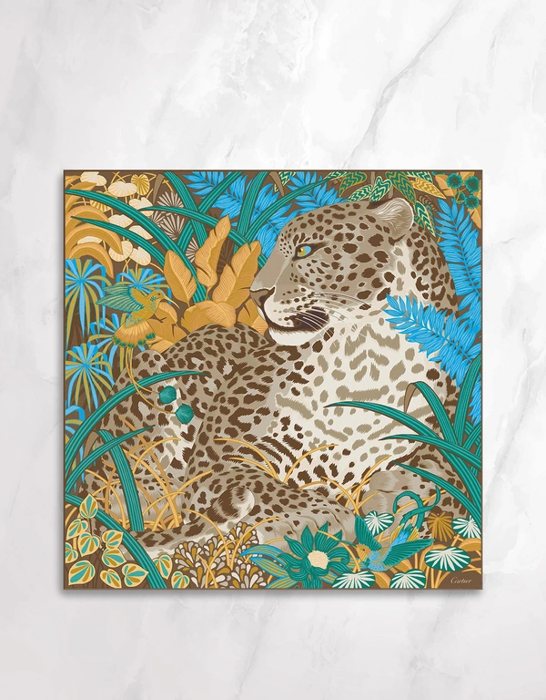 Cartier Silk Panther in the Jungle Motif Square Scarf