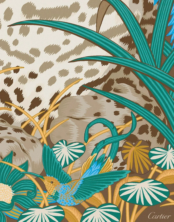 Cartier 絲質叢林美洲豹圖案方巾