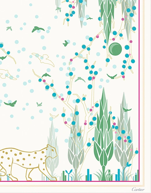 絲質花園美洲豹圖案方巾