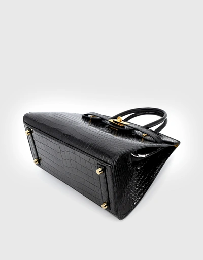 Hermes Birkin 30 Porosus Crocodile Leather Handbag-Noir Gold Hardware